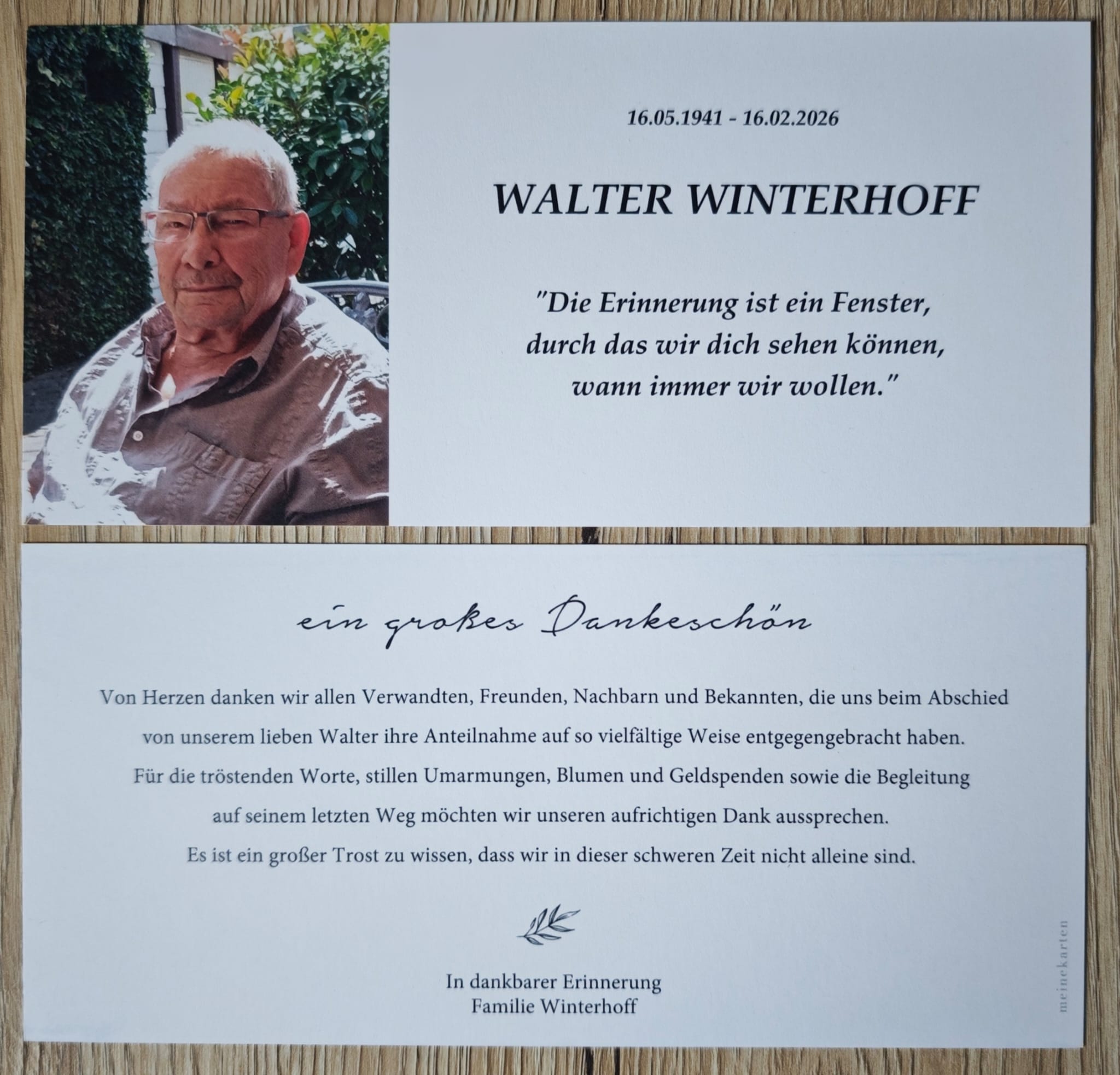 Danksagung Walter